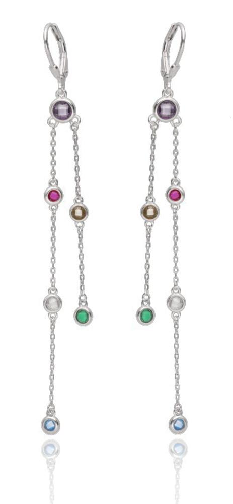 Kolczyki srebrne wiszące z kolorowymi cyrkoniami angielskie zapięcie SK16457