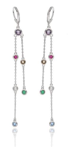 Kolczyki srebrne 925 wiszące na angielskich zapięciach łańcuszki z kolorowymi cyrkoniami SK16457.jpg