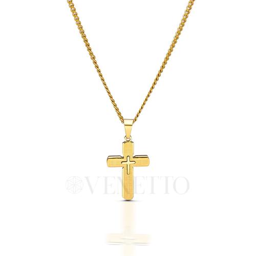 Naszyjnik stal szlachetna w kolorze złota krzyż LN16684.jpg