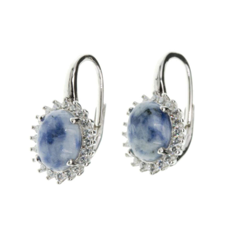 Kolczyki srebrne z niebieskim oczkiem i białymi cyrkoniami angielskie zapięcie SK16152