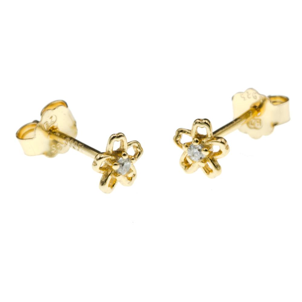 Kolczyki srebrne pozłacane kwiatki na sztyfcie SK16171