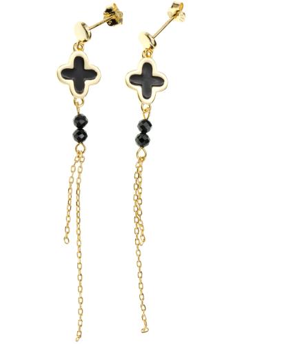 Kolczyki srebrne pr.925 wiszące pozłacane z czarnymi elemantami SK16421.jpg