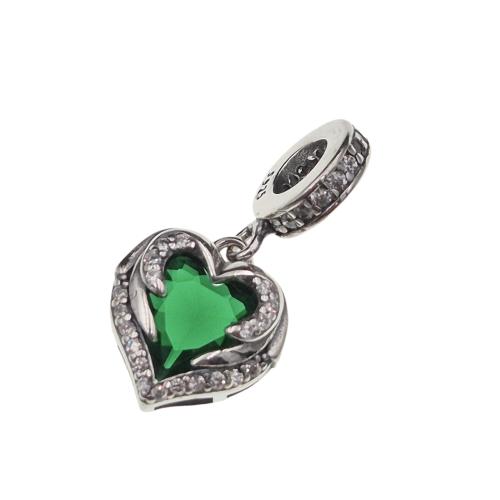 Zawieszka srebrna 925 beads wiszące serce zielone SZ16069.jpg