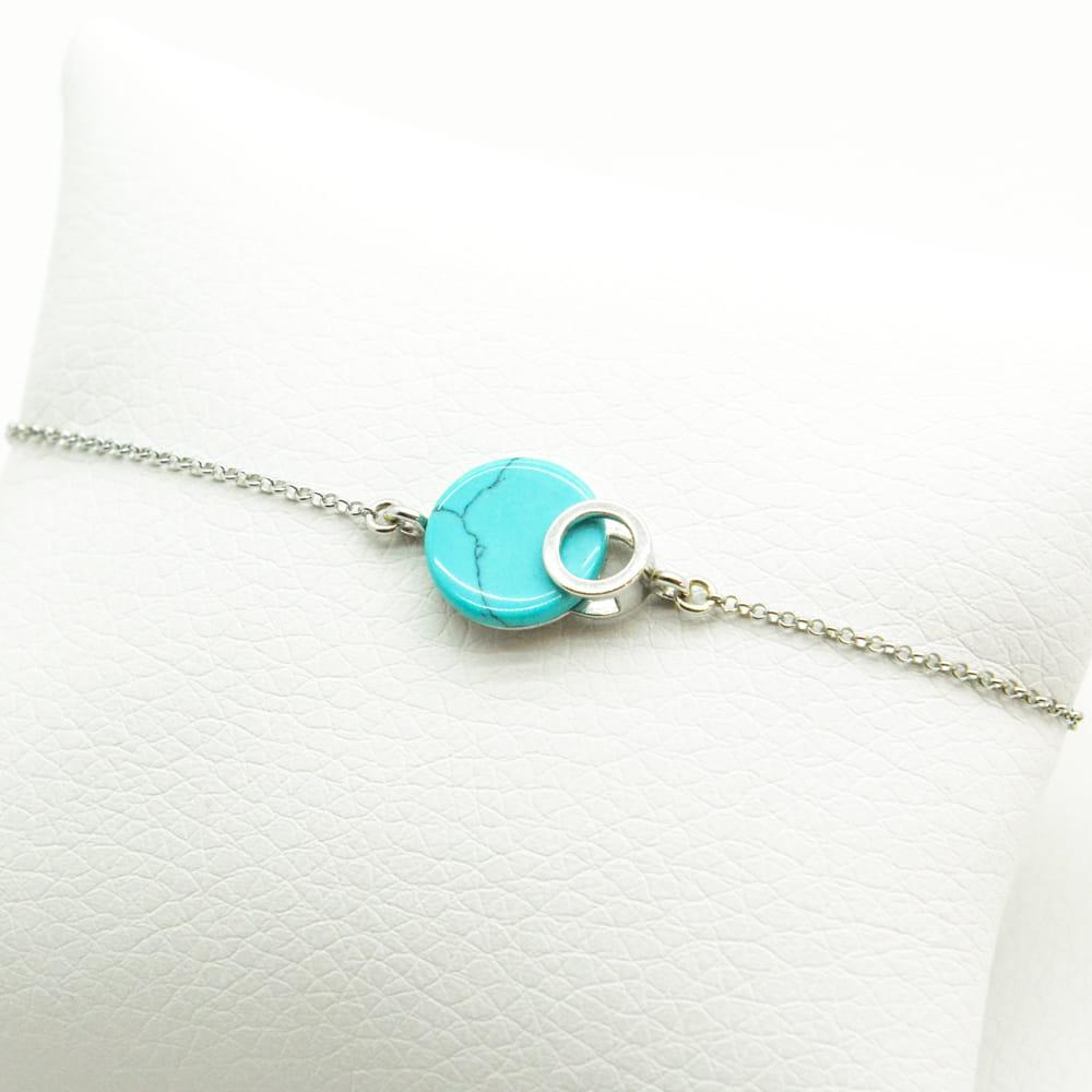 Bransoletka srebrna z błękitno turkusowym kamieniem  SB0694