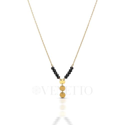 Naszyjnik stal szlachetna w kolorze złota z czarnymi kamieniami i okrągłymi blaszkami krawatka LN16707.jpg