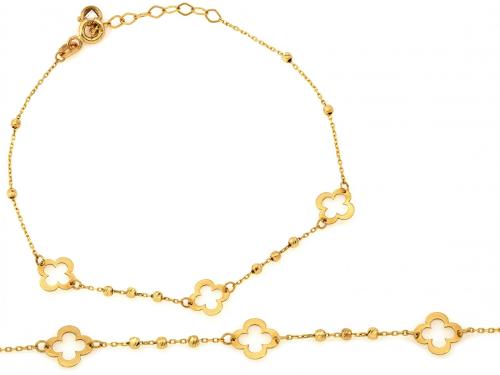 Bransoletka złota 585 14 karat koniczyny i kulki diamentowane ZB17738.jpg
