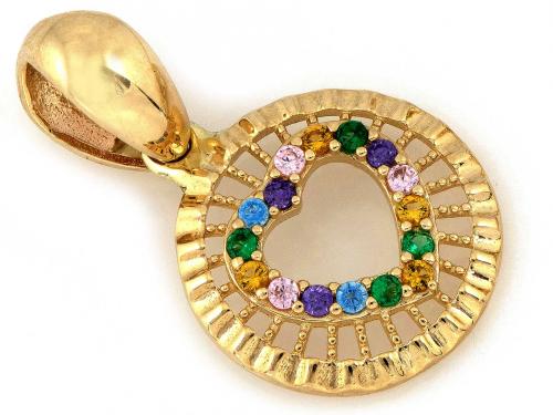Zawieszka złota 585 14 karat okrągła z kolorowymi kamieniami i sercem ZZ17714.jpg