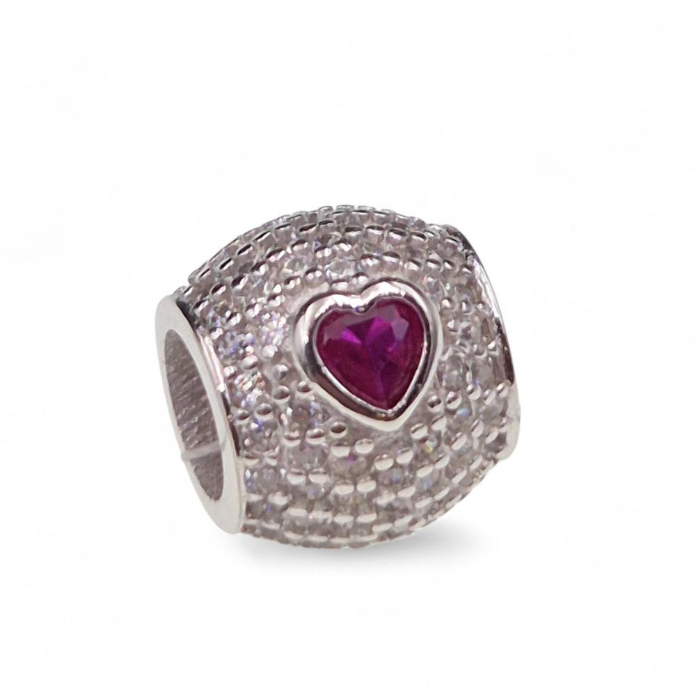 Zawieszka srebrna koralik beads do bransoletkiz różowym serduszkiem SZ16860