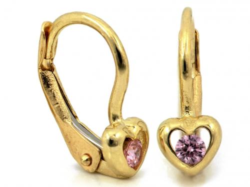 Kolczyki złote 585 14 karat angielskie zapięcie serca z różowymi kamieniami ZK18235.jpg