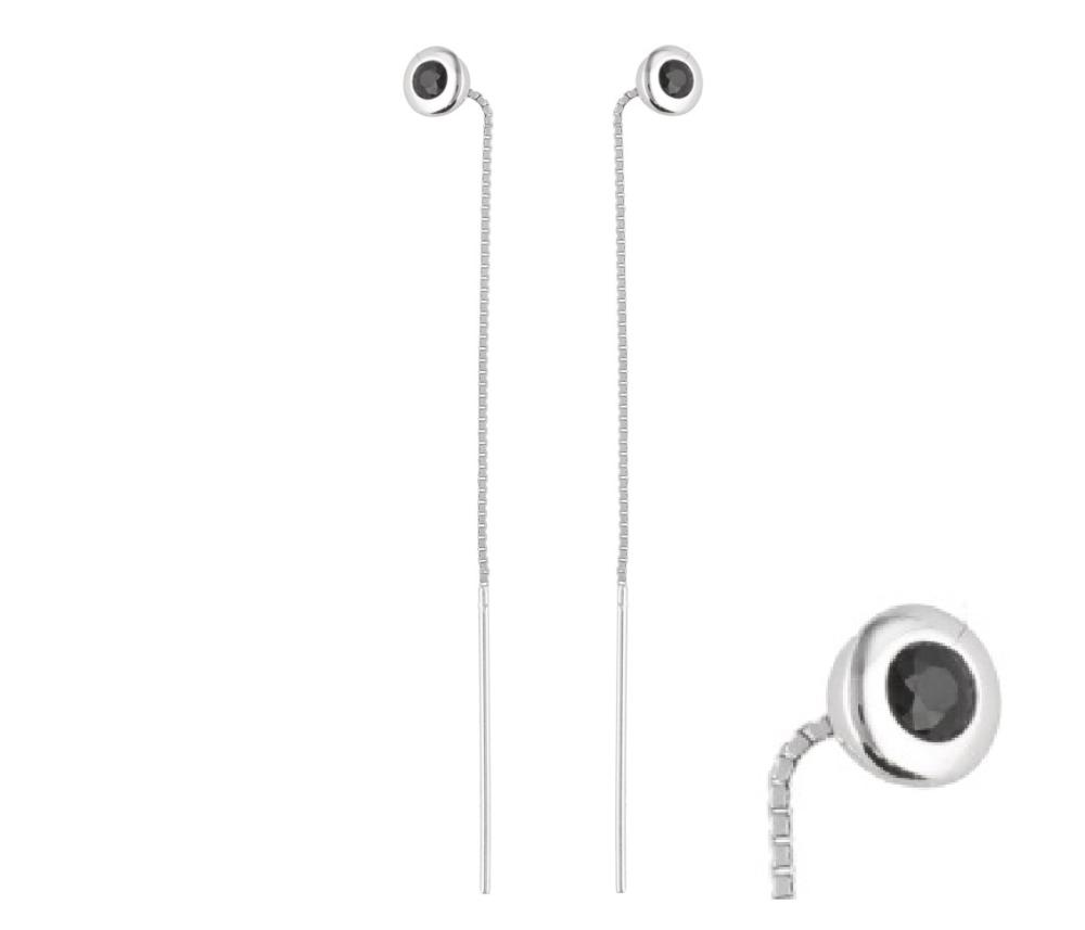 Kolczyki srebrne przeciągane z czarną cyrkonią SK18315