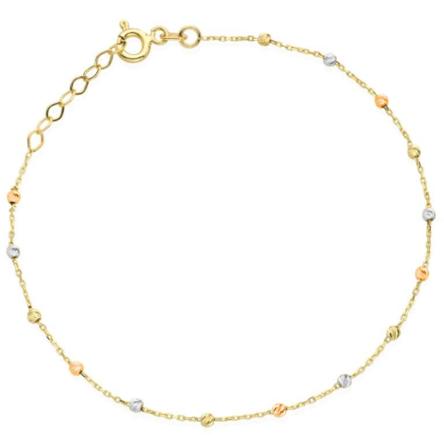 Bransoletka złota 585 14 karat na nogę z diamentowanymi kuleczkami trójkolorowa ZBN18817.png