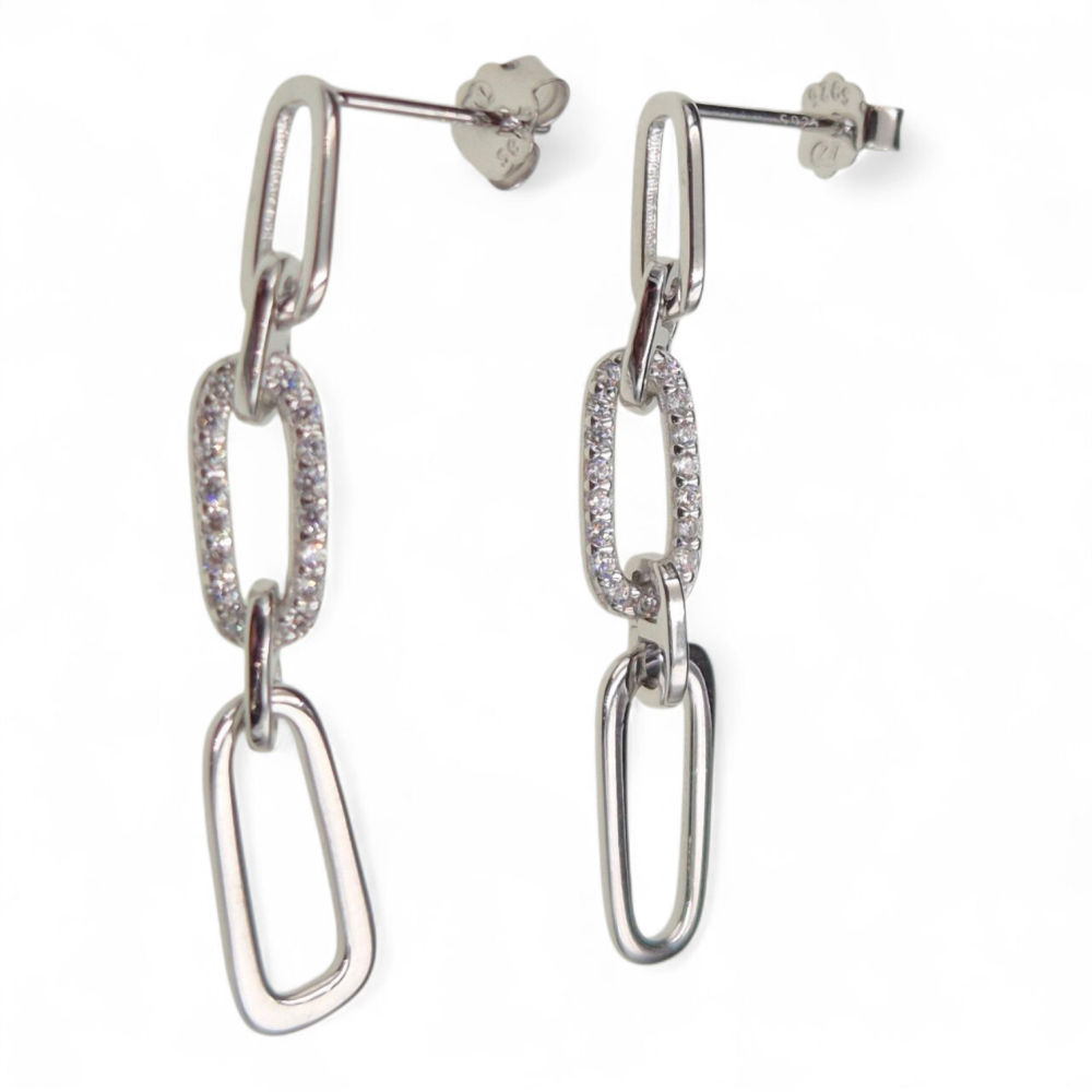 Kolczyki srebrne wiszące duże ogniwa na sztyfcie SK18321