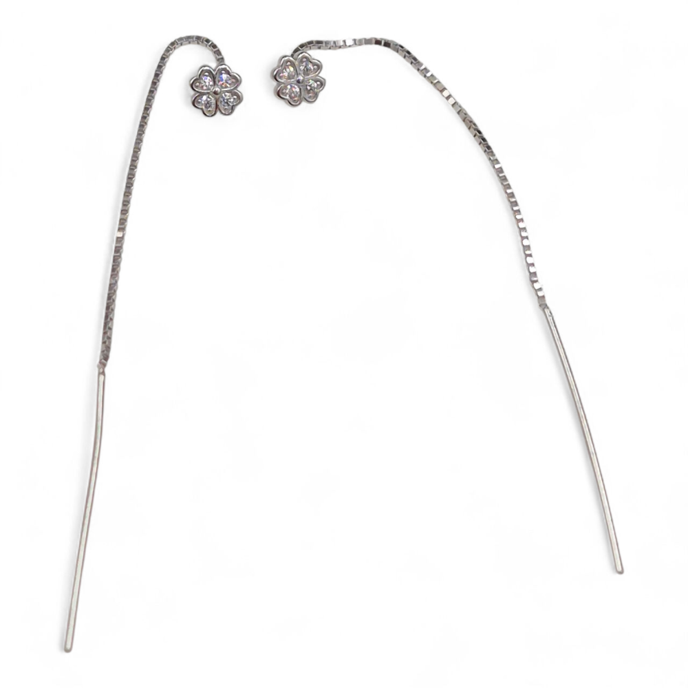 Kolczyki srebrne przeciągane koniczynki SK18285