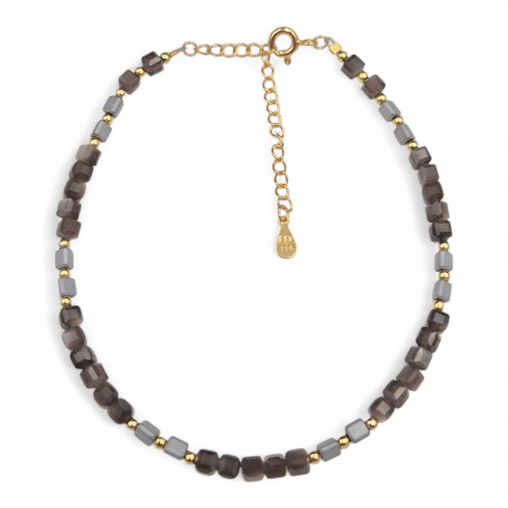 Bransoletka srebrna koralikowa obsydian SB17006