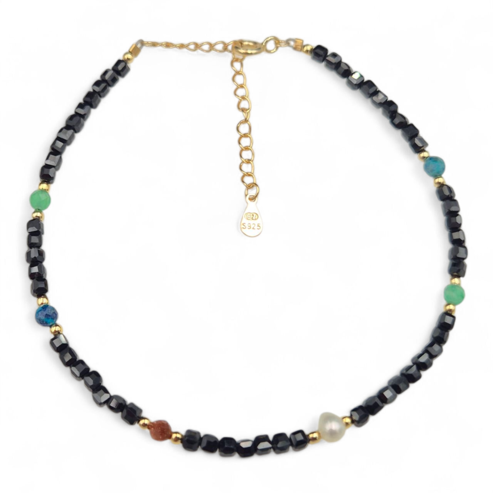 Bransoletka srebrna koralikowa spinel perła piasek pustyni SB17009