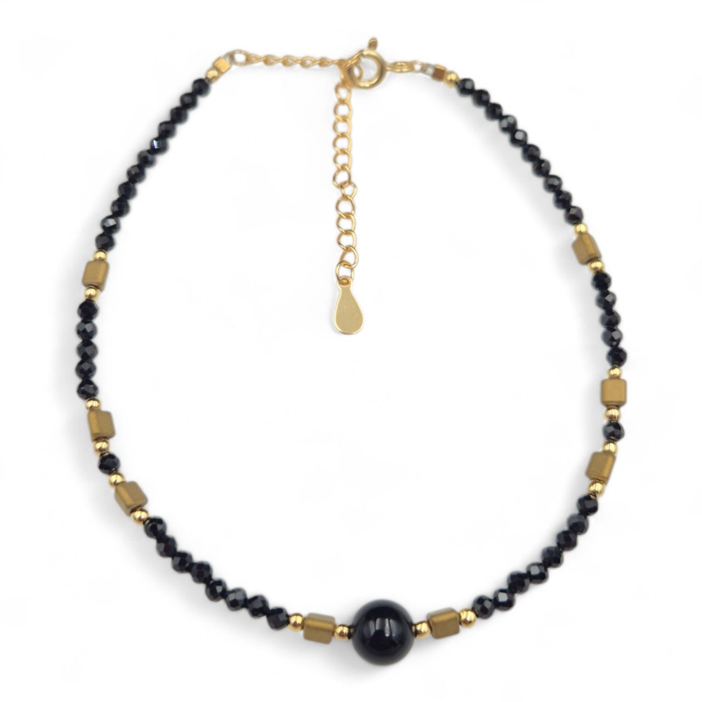 Bransoletka srebrna koralikowa spinel hematyt SB17007