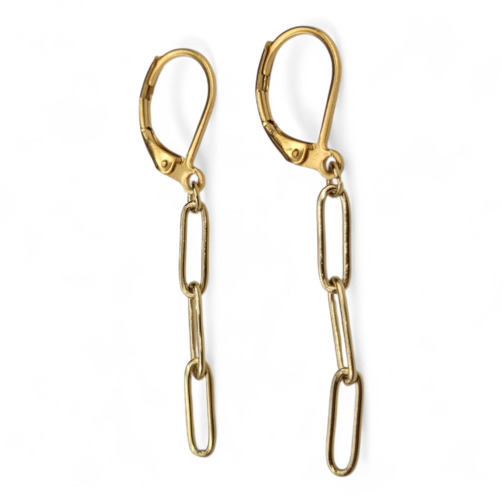 Kolczyki stal szlachetna wiszące duże ogniwa w złotym kolorze angielskie zapięcie LK17514
