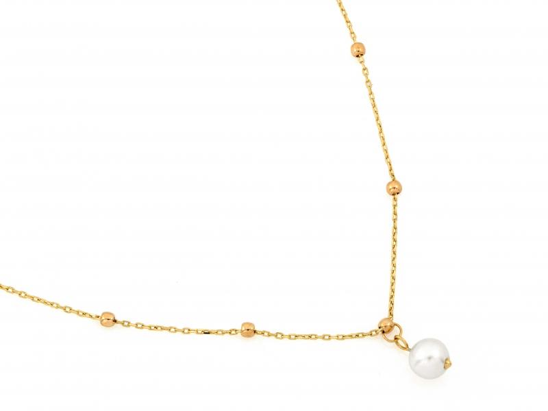 Naszyjnik złoty z kuleczkami i perełką ZN18145