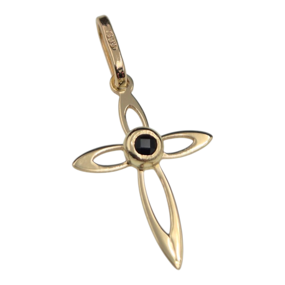 Zawieszka złota krzyżyk z czarnym oczkiem ZZ18149