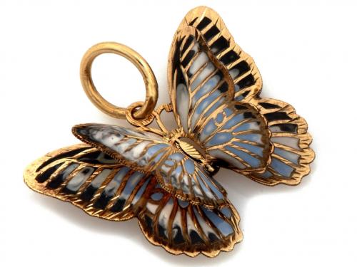 Zawieszka złota 585 14 karat motyl trójwymiarowy w niebieskoczarny ZZ18254.jpg