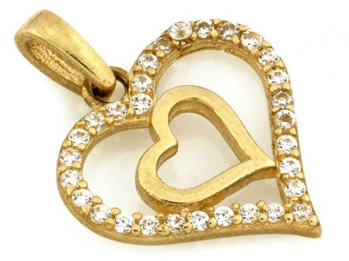 Zawieszka złota 585 14 karat serce w sercu z cyrkoniami ZZ18230.jpg