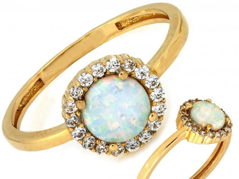 Pierścionek złoty z białym opalizującym oczkiem i cyrkoniami ZP18220