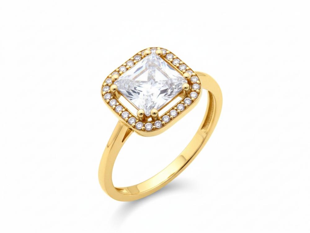 Pierścionek złoty z dużą białą kwadratową cyrkonią ZP18400