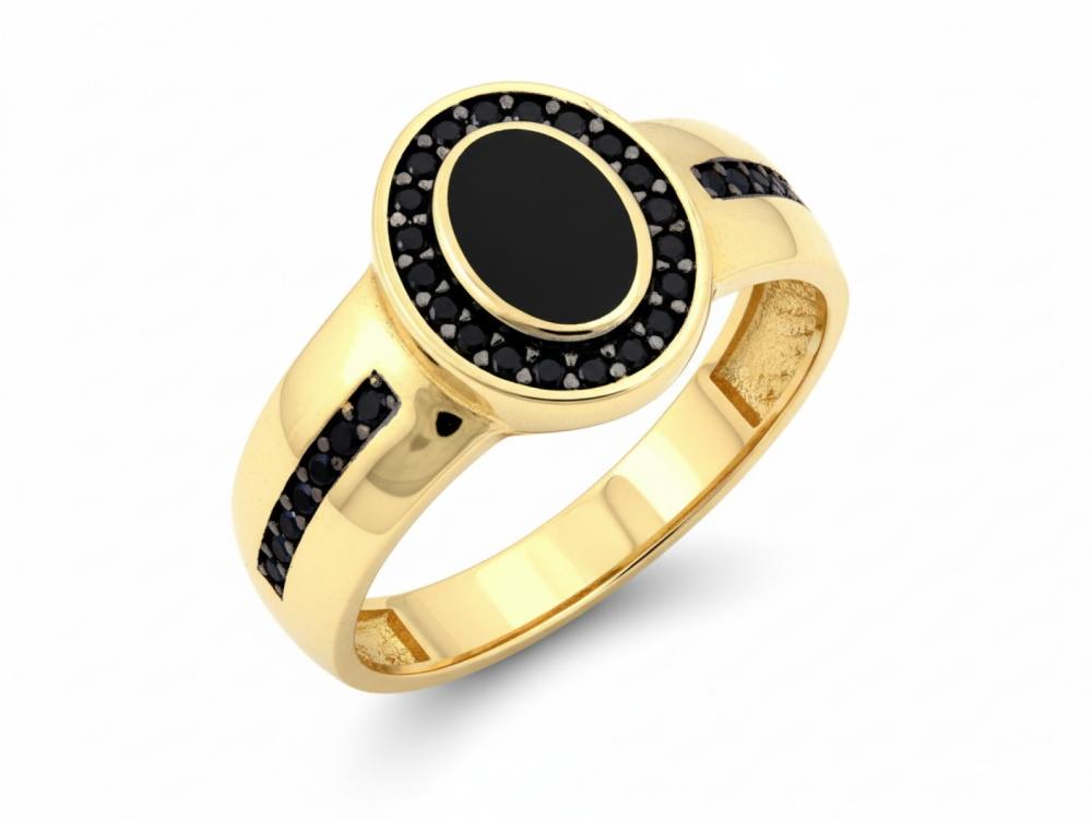 Pierścionek złoty z owalnym czarnym kamieniem ZP18398