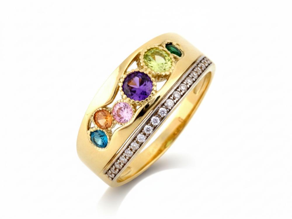 Pierścionek złoty z kolorowymi cyrkoniami ZP18401