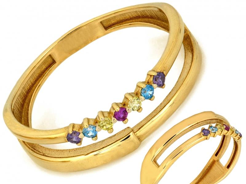 Pierścionek złoty z kolorowymi cyrkoniami ZP18216