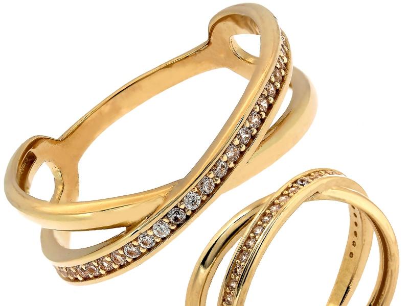 Pierścionek złoty X z białymi cyrkoniami ZP18198