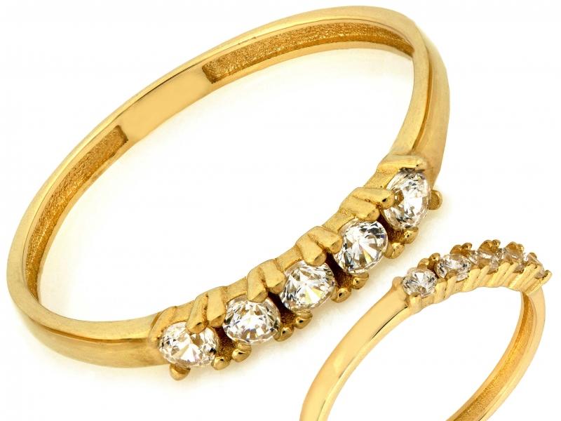 Pierścionek złoty wąski z białymi cyrkoniami ZP18180