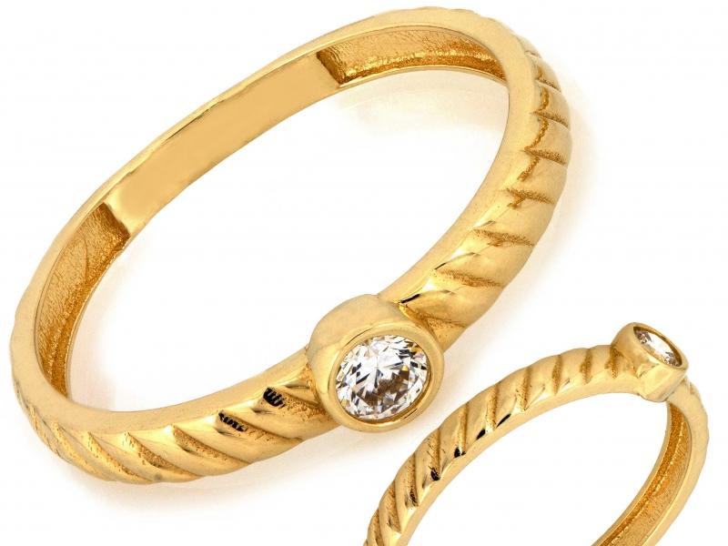 Pierścionek złoty z białą cyrkonią ZP18185