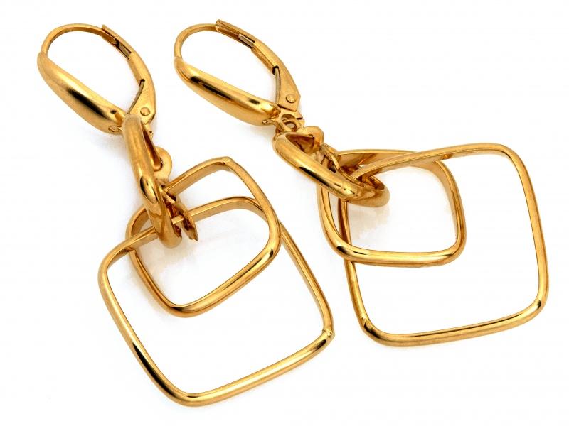Kolczyki złote wiszące łączone kwadraty angielskie zapięcie ZK18100
