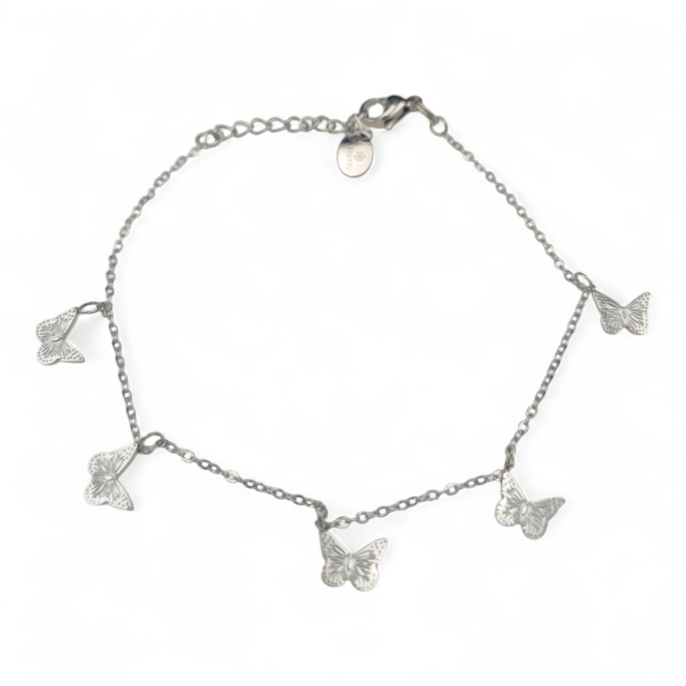 Bransoletka stal szlachetna motylki w kolorze srebra LB17533