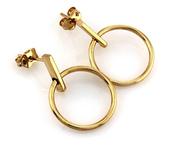 Kolczyki złote kółko z pałeczką na sztyfcie NZK17959