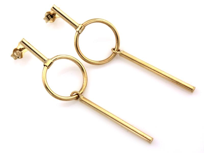 Kolczyki złote wiszące kółka z pałeczkami na sztyfcie NZK17921