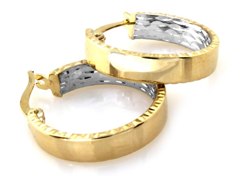 Kolczyki złote szerokie koła dwa kolory złota 25cm 4mm angielskie zapięcie NZK17915