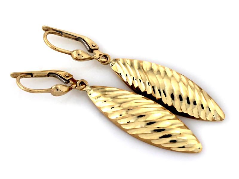 Kolczyki złote wiszące diamentowane blaszki angielskie zapięcie NZK17919