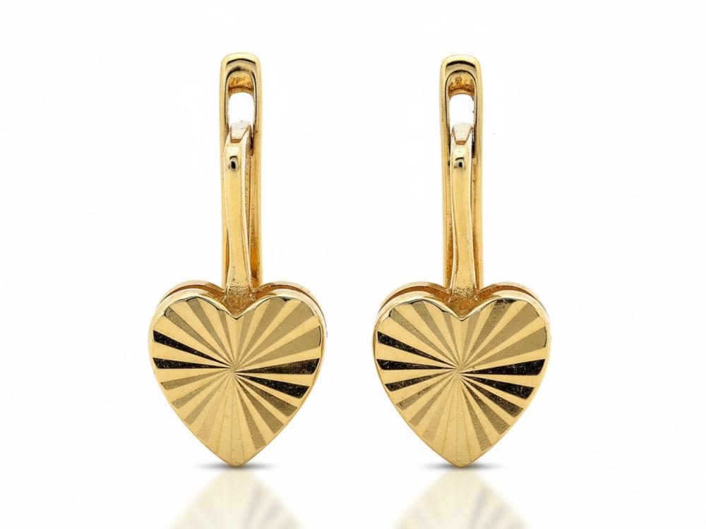 Kolczyki złote diamentowane serduszka angielskie zapięcie NZK18878