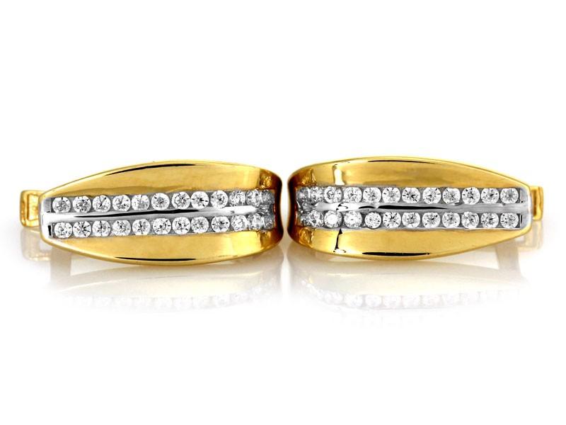 Kolczyki złote płaskie blaszki z cyrkoniami damskie angielskie zapięcie NZK17931