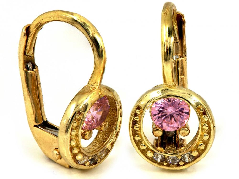 Kolczyki złote z fioletową cyrkonią i kółeczkiem angielskie zapięcie NZK18864