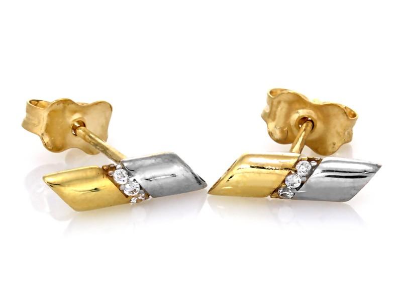 Kolczyki złote kreseczki dwa kolory złota na sztyfcie NZK17943