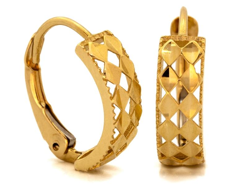 Kolczyki złote diamentowane blaszki angielskie zapięcie NZK17944