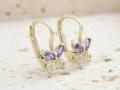 Kolczyki złote 375 9 karat na angielskim zapięciu motylki z fioletowymi cyrkoniami NZK17858.2.jpg