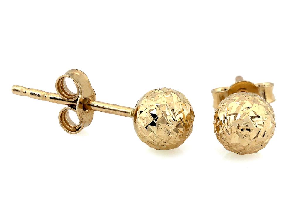 Kolczyki złote diamentowane kuleczki 5mm na sztyfcie NZK18411