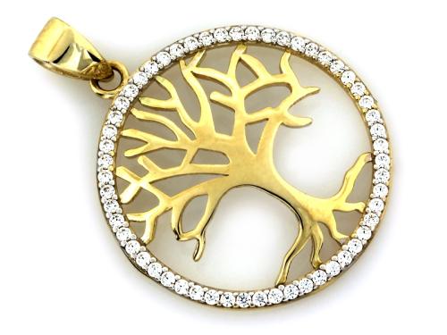 Zawieszka złota 375 9 karat drzewko szczęścia w kółku z cyrkoniami NZZ17952.jpg