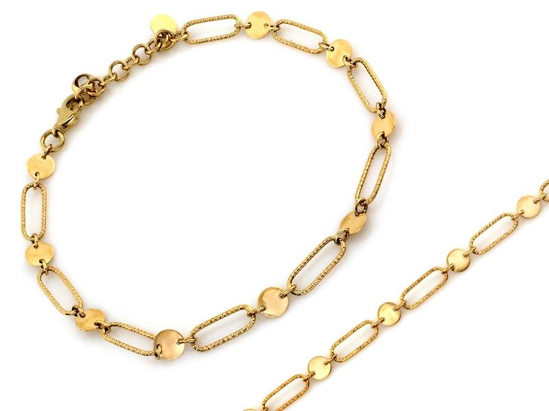 Bransoletka złota modne duże ogniwa i okrągłe gładkie kółeczka NZB17910