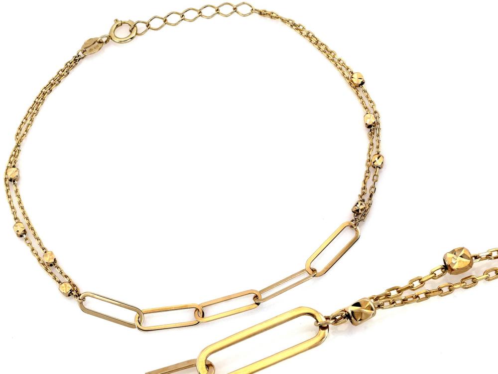 Bransoletka złota z dużymi ogniwami podwójny łańcuszek ze zdobieniami NZB18959