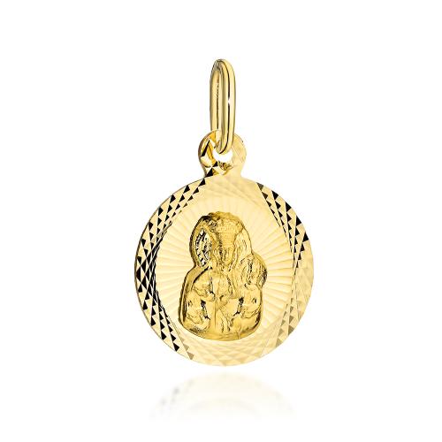 Zawieszka złota 585 14 karat Matka Boska okrągła diamentowana ZZ19014.jpg